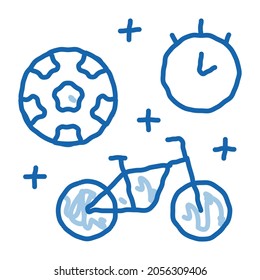 football and bicycle sport time sketch icon vector. Hand drawn blue doodle line art football and bicycle sport time sign. isolated symbol illustration