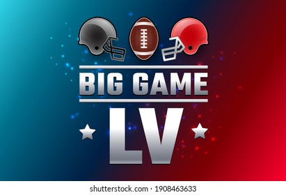 Football big game Sunday - two football helmets and football ball 2021 - red and blue background vector