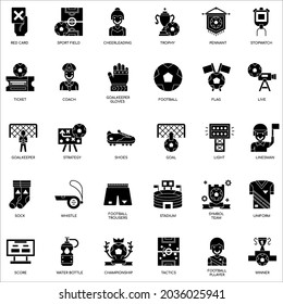 Football black and white flat icon collection set