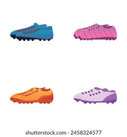 Football boot icons set cartoon vector. Various soccer shoe. Sport equipment