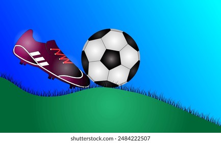 Football. The boot kicks the ball. Colored sneaker. The ball is checkered. Vector Illustration EPS10.