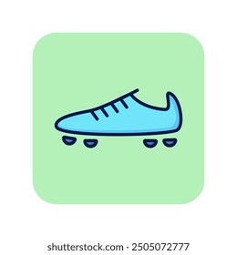 Football boot line icon. Football boot on green background. Sport concept. Vector illustration can be used for topics like sport, running, football