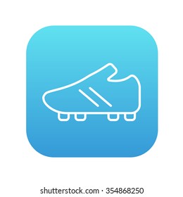 Football boot line icon for web, mobile and infographics. Vector white icon on the blue gradient square with rounded corners isolated on white background.