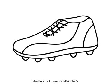 Football boot side view hand drawn outline vector illustration. Isolated on white background