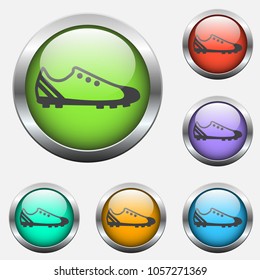 football boot vector icon on color glass buttons