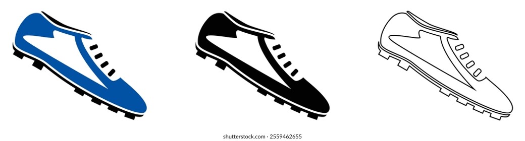 football boots or cleats and soccer shoes vector pictogram sign icon symbol ui and ux design, glyphs and stroke line