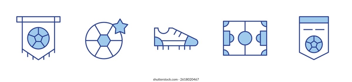 football boots, field, football field, football, soccer. Football Icon vector illustration. Line Duotone style. Editable stroke.