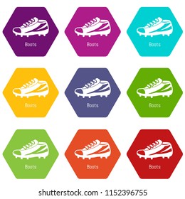 Football boots icons 9 set coloful isolated on white for web