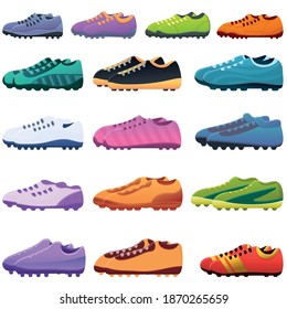 Football boots icons set. Cartoon set of football boots vector icons for web design