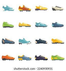 Football boots icons set flat vector. Soccer boot. Sport uniform isolated