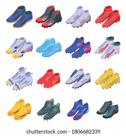 Football boots icons set. Isometric set of football boots vector icons for web design isolated on white background