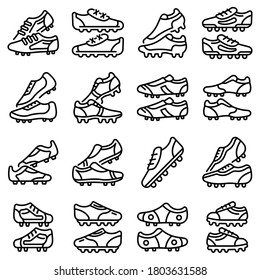 Football boots icons set. Outline set of football boots vector icons for web design isolated on white background