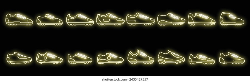 Football boots icons set outline vector. Soccer boot. Sport uniform neon isolated