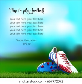Football boots on green grass,3d.