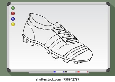 Football boots, soccer shoes. Hand drawn vector illustartion on whiteboard