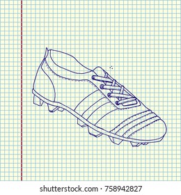Football boots, soccer shoes. Hand drawn vector illustartion. Sheet ball pen drawing