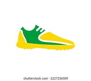 Football boots. Soccer boots yellow-green or football shoes on white background logo design. Sports inventory. Competitive and competition game tournament vector design and illustration.
