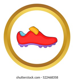 Football boots vector icon in golden circle, cartoon style isolated on white background