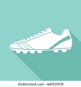 football boots vector icon with long shadow. White illustration isolated on green background for graphic and web design.