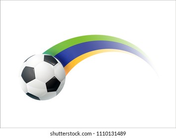 Football with Brazilian national flag colorful trail. Vector illustration design for soccer football championship, tournaments, games. Element for invitations, flyers, posters,
cards, webdesign, banne