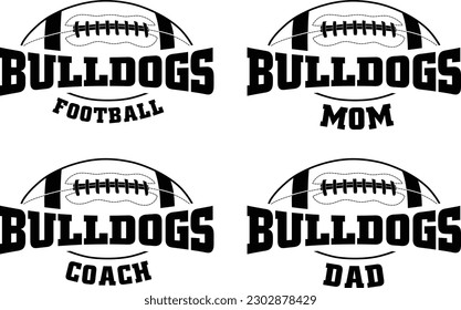 Football - Bulldogs is a sports team design that includes text with the team name and a football graphic. Great for Bulldogs t-shirts, mugs, advertising and promotions for teams or schools.