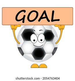 Football cartoon ball. A banner with the inscription Goal. Vector illustration.