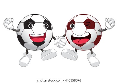 Football cartoon character holding one's hand. vector illustration