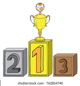 Football Champion Gold Cup, Winner medal podium, first place, second place and third place, gold medal, silver medal and bronze medal.