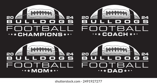 Football Champions 2024 - Bulldogs Designs is a sports design template that includes a graphic basketball and a space for your own teams name. This design is great for advertising and promotions.