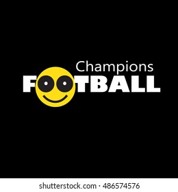 Football Champions logo background with Smiley. Soccer 2023. Champions league Soccer label. Championship icon. Football kids camp banner. Smiley. Sport Soccer camp logo. Vector Sport T-Shirt 2024 sign