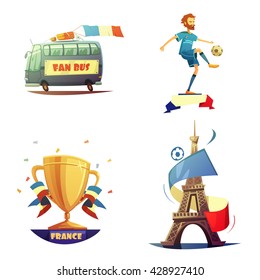 Football championship 2016 retro style decorative icons set isolated vector illustration