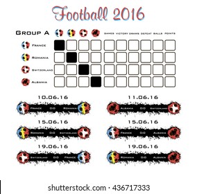 Football championship 2016. Summary table. Vector illustration