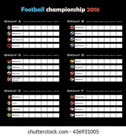 Football championship 2016. Summary table. Vector illustration