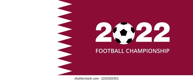 Football championship 2022 Qatar banner. Football template with ball and Qatar flag. Vector illustration in flat style.