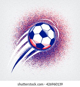 Football championship background with moving ball and france flag colors ground for tournament 2016. Roughness texture with football ball. Soccer competition card. Emblem for web design or print