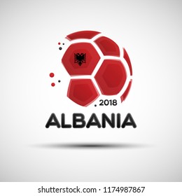 Football championship banner. Flag of Albania. Vector illustration of abstract soccer ball with Albanian national flag colors for your design