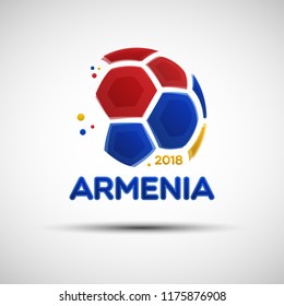Football championship banner. Flag of Armenia. Vector illustration of abstract soccer ball with Armenian national flag colors for your design