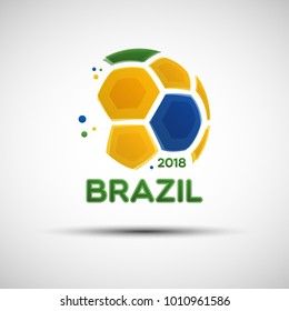 Football championship banner. Flag of Brazil. Vector illustration of abstract soccer ball with Brazilian national flag colors for your design