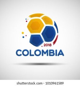 Cartel del campeonato de fútbol. Bandera de Colombia. Ilustración vectorial de la bola de fútbol abstracto con colores de la bandera nacional colombiana para su diseño