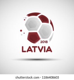 Football championship banner. Flag of Latvia. Vector illustration of abstract soccer ball with Latvian national flag colors for your design