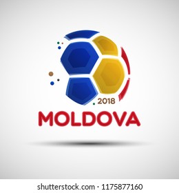 Football championship banner. Flag of Moldova. Vector illustration of abstract soccer ball with Moldova national flag colors for your design