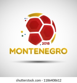Football championship banner. Flag of Montenegro. Vector illustration of abstract soccer ball with Montenegro national flag colors for your design