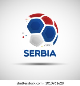 Football championship banner. Flag of Serbia. Vector illustration of abstract soccer ball with Serbian national flag colors for your design