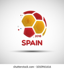 Football championship banner. Flag of Spain. Vector illustration of abstract soccer ball with Spanish national flag colors for your design