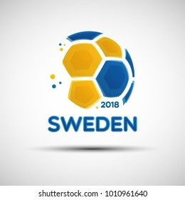 Football championship banner. Flag of Sweden. Vector illustration of abstract soccer ball with Swedish national flag colors for your design