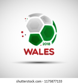 Football championship banner. Flag of Wales. Vector illustration of abstract soccer ball with Welsh national flag colors for your design