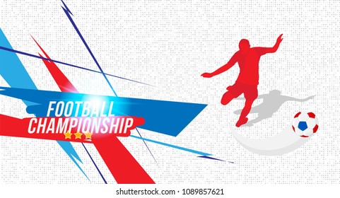 Football championship. Banner template horizontal format with a football ball and text on a background with a bright light effect.