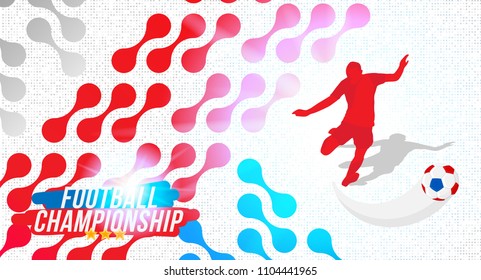 Football championship. Banner template horizontal format with a football ball and text on a background with a bright light effect.