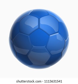 Football championship Design banner. Illustration banner with logo Realistic blue glossy soccer ball Isolated on background. blue classic leather football ball