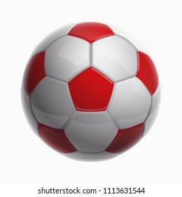 Football championship Design banner. Illustration banner with logo Realistic red glossy soccer ball Isolated on background. red classic leather football ball